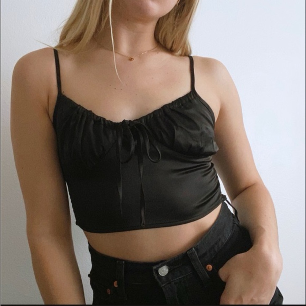 Forever 21 Black Ruched Crop Camisole